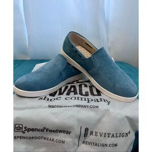 Spenco Orthotic Suede Water Repellent Slip-On Shoes Santa Blue Stone Size 6.5